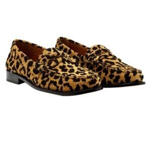 RE/DONE 90s Loafers Round-Toe Leopard Print Jacquard Tan Black Women's 38 NIB